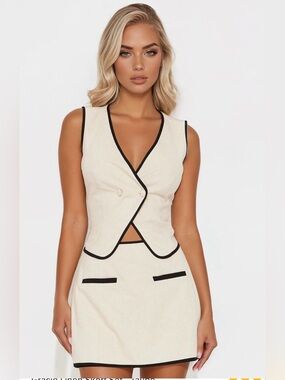 Fashion Nova Beige Mini Skort with Black Trim set